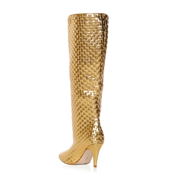 Azalea Wang Metallic Gold Woven Leather Knee High Boots - Picture 4 of 4